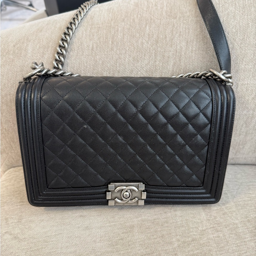 Chanel Black Quilted Leather Large Shoulder cross body Bag